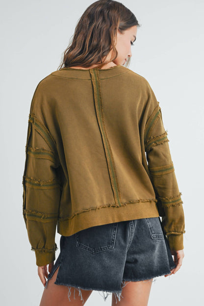 Washed French Terry Round Neck Pullover Sweatshirt
