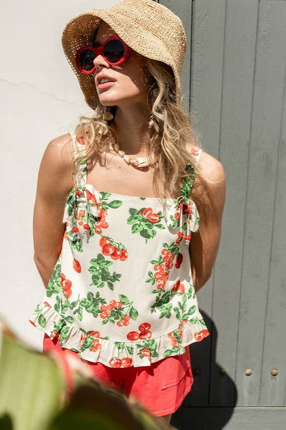 Tomato Printed Ruffle Top