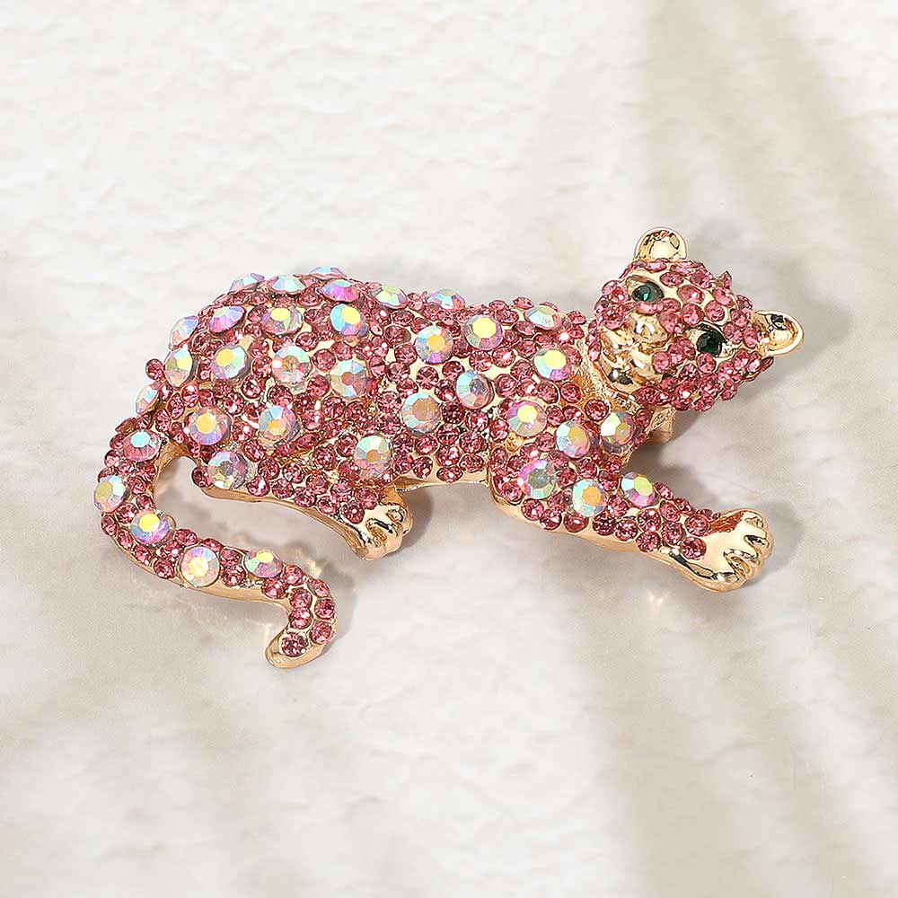 Crystal Rhinestone Leopard Pin Brooch