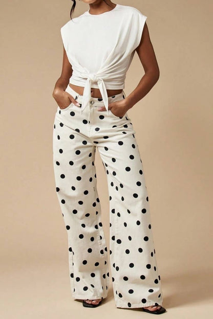 Polka Dot High Waist Wide Leg Pants