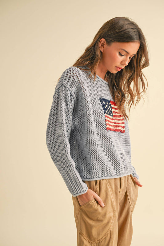 FLAG KNITTED CROCHET SWEATER TOP