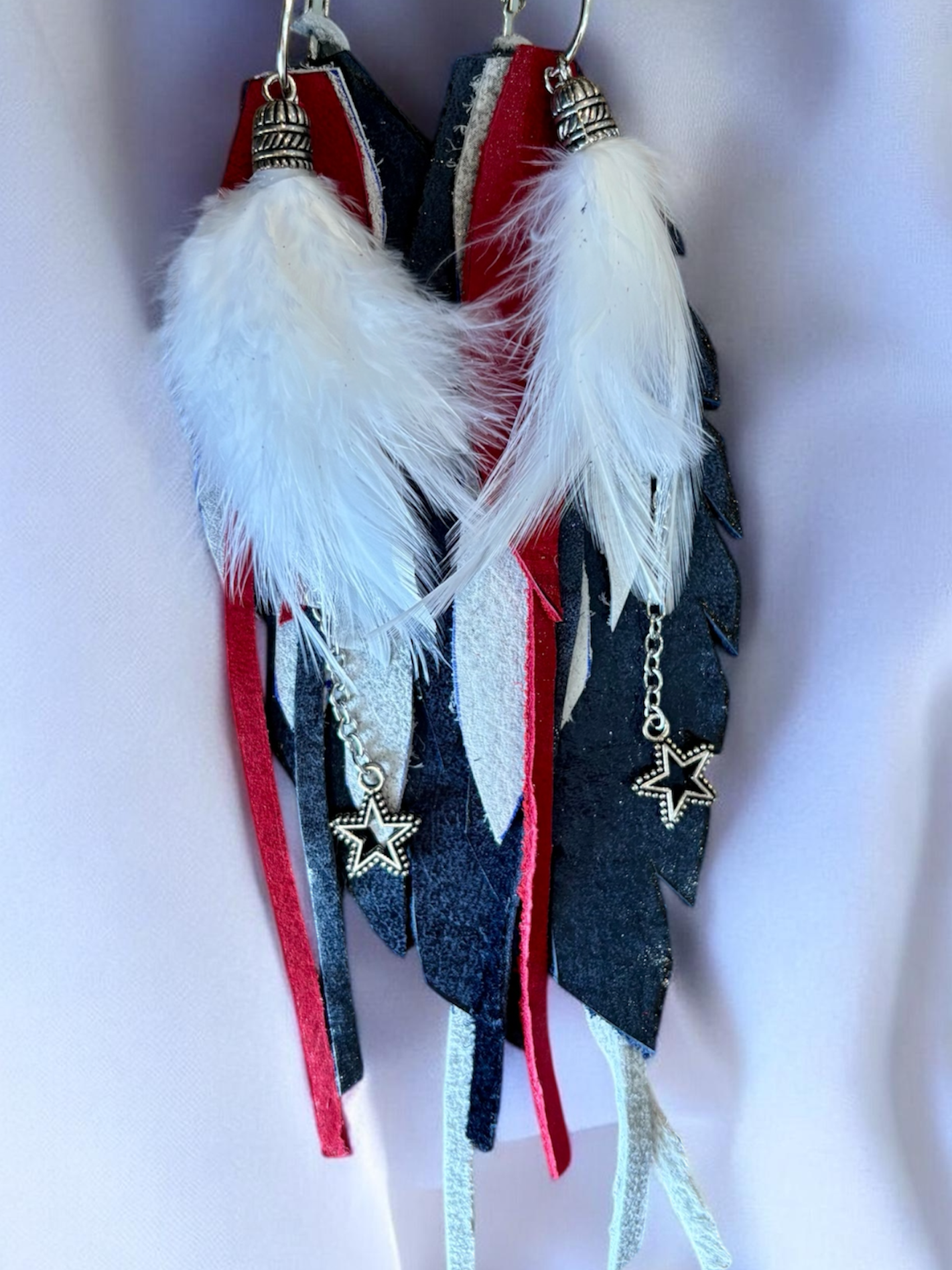 Stars and Stripes Leather/Feather Earrings