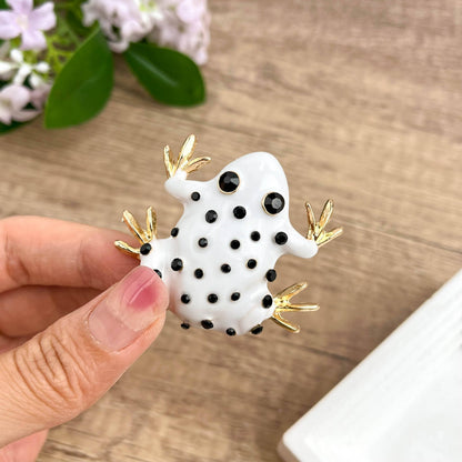 Frog Brooch with Black Rhinestones, Elegant Animal Pin