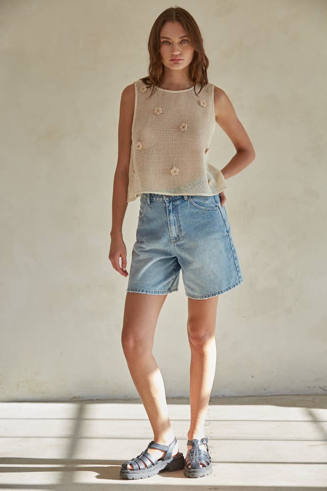 Woven Cotton Lace Floral Embroidered Tank Top