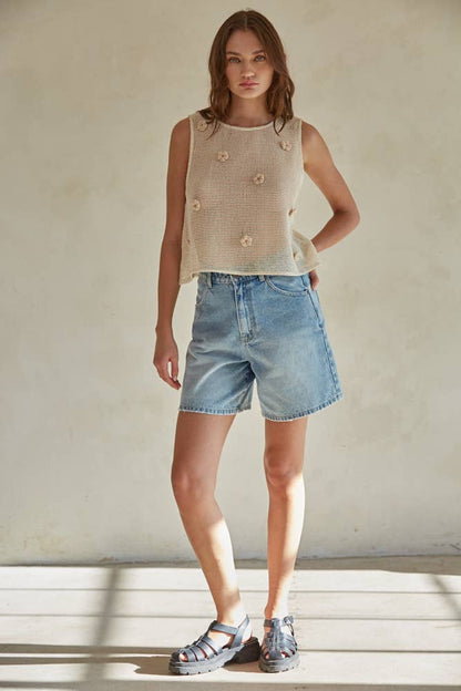 Woven Cotton Lace Floral Embroidered Tank Top