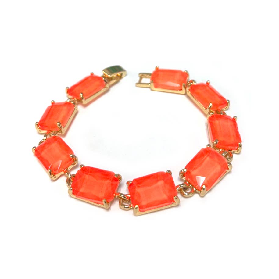Emerald Cut Glass Crystal Linked Statement Bracelet