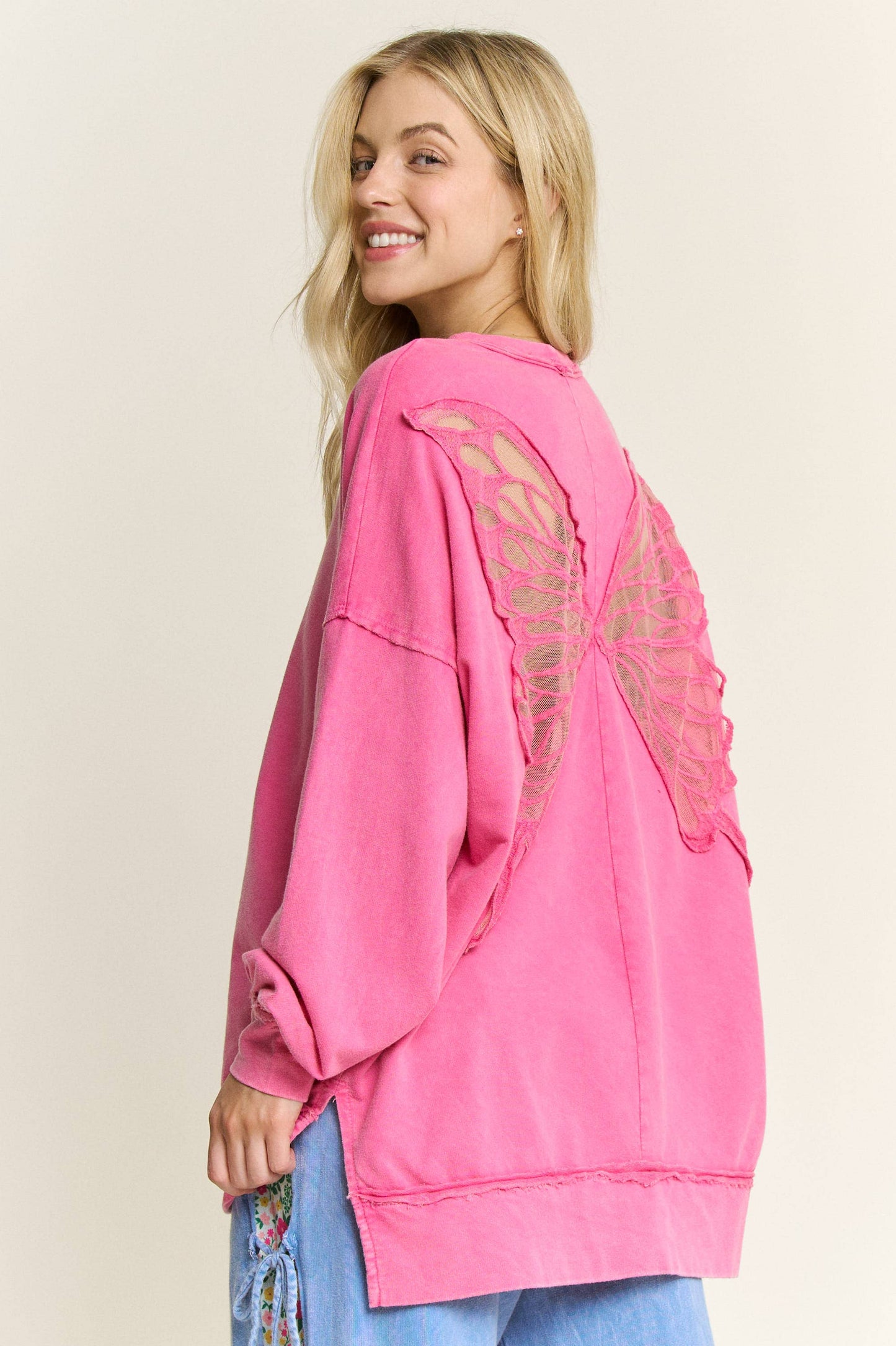 Mineral Wash Butterfly appliques Top