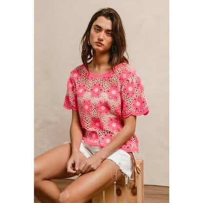 FLOWER CROCHET KNIT TOP