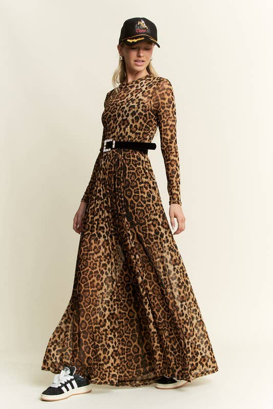 ANIMAL PRINT MESH MOCK DRESS