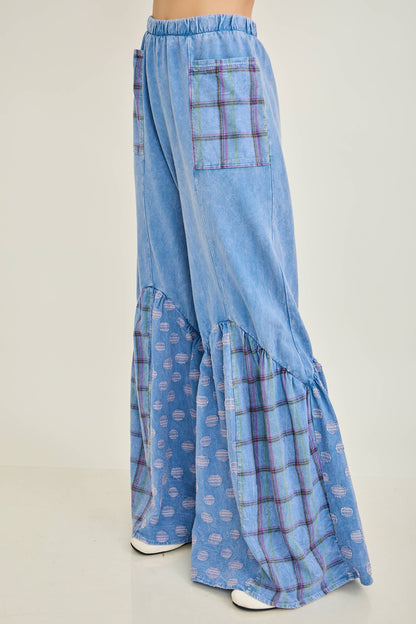 Mineral Washed Boho Pattern Patched Pants