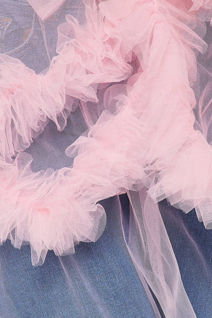 Tulle Mesh Ruffle Duster Cardigan