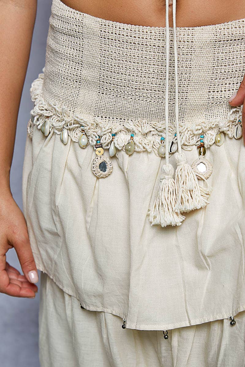 Smocked Waist and Side Slit Tiered Ruffle Maxi Skirt