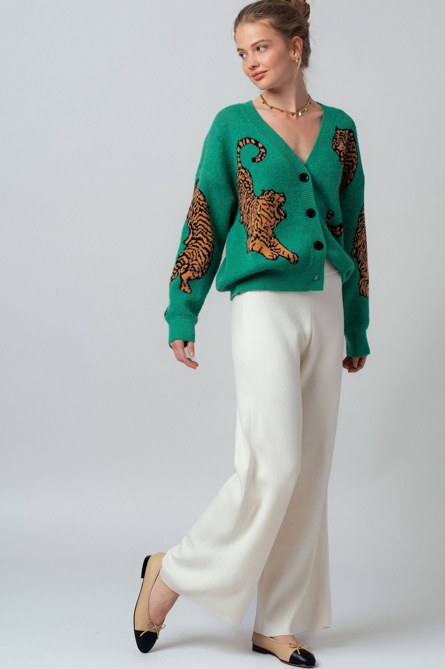 Tiger Jacquard Knit Sweater Cardigan