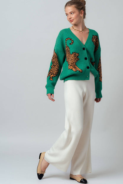 Tiger Jacquard Knit Sweater Cardigan