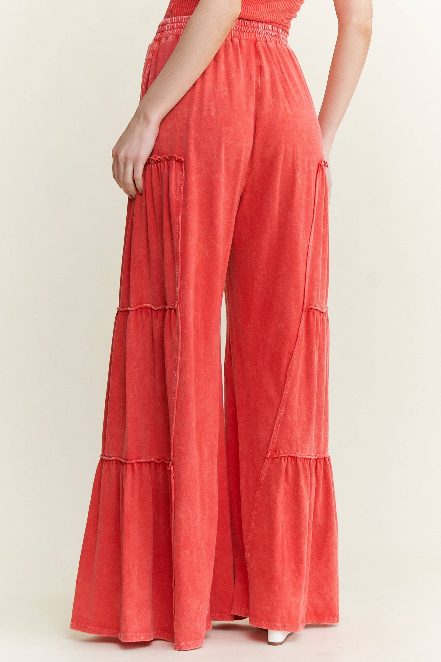 Mineral Washed Tiered Wide Leg Pants