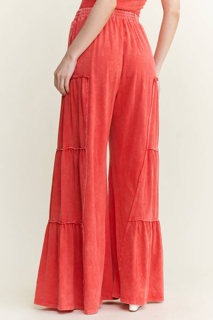 Mineral Washed Tiered Wide Leg Pants