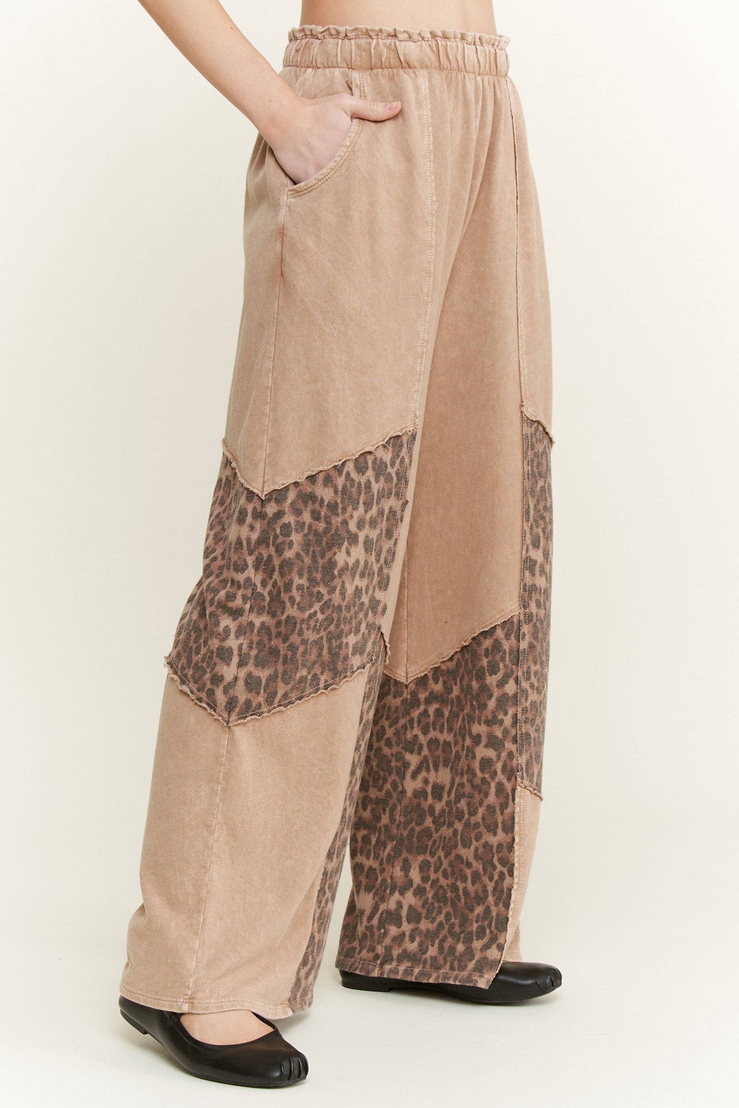 Mineral Washed Leopard Animal Patchwork Pants