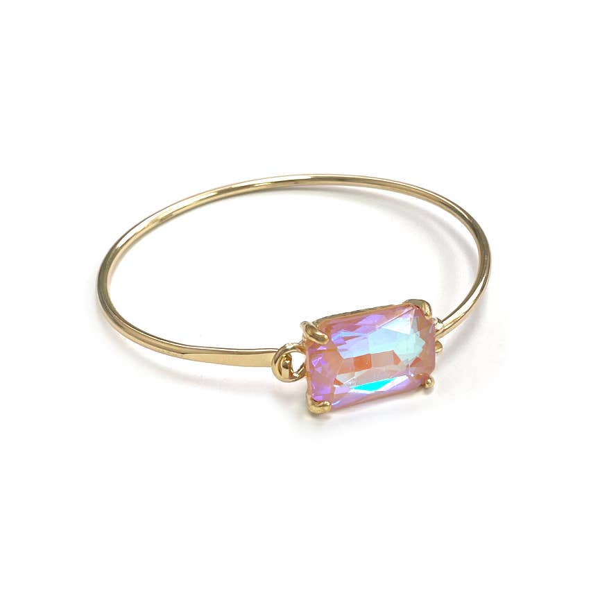 High Quality Glass Crystal Rectangle Stone Cuff Metal Bangle