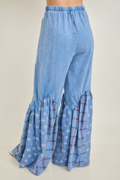 Mineral Washed Boho Pattern Patched Pants