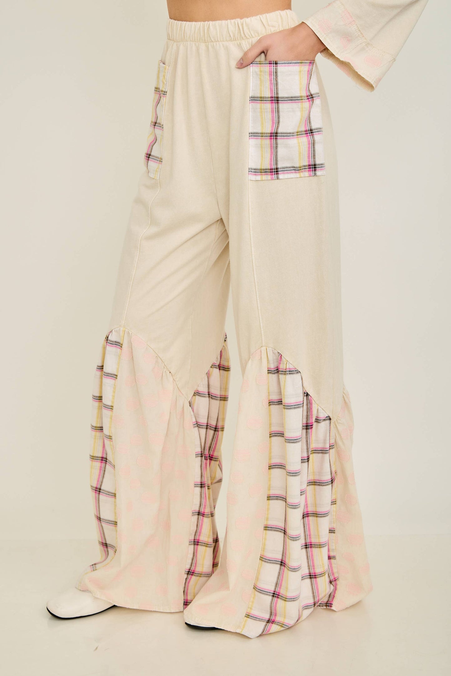Mineral Washed Boho Pattern Patched Pants