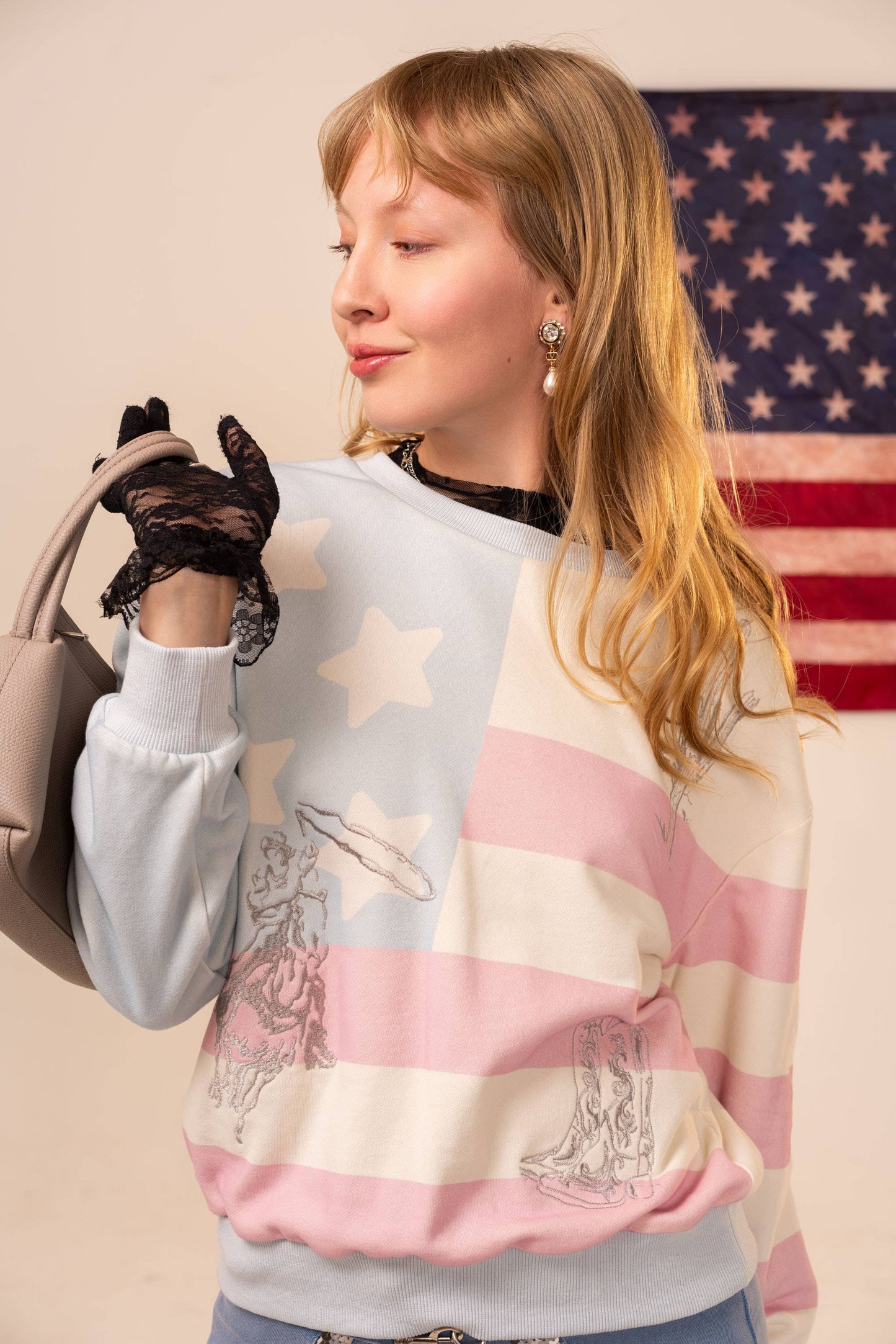 USA Flag Western Embroidered Sweatshirt