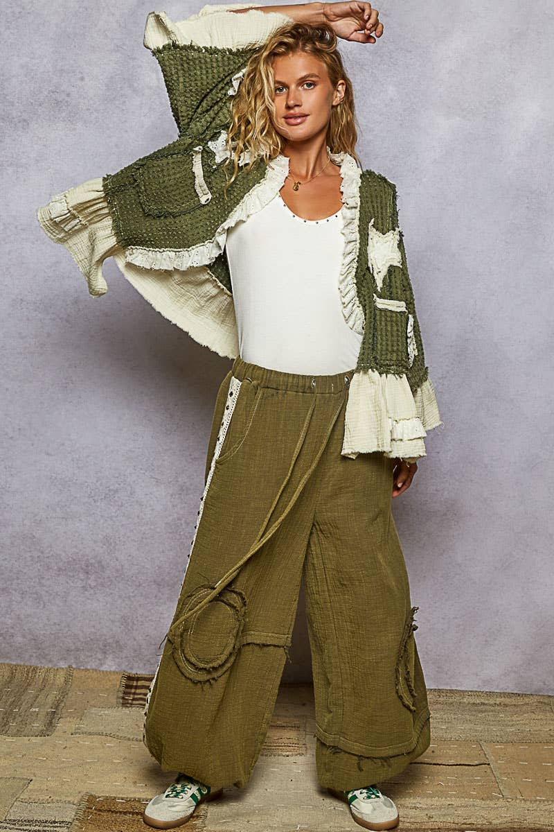 3/4 sleeve double gauze ruffle star denim woven jacket