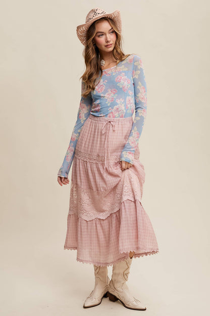 Floral Mesh Long Sleeve Layering Top