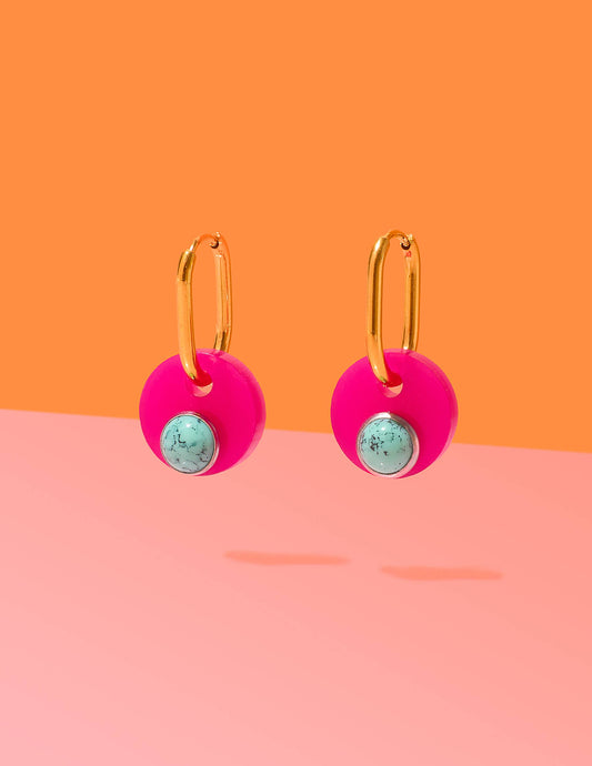 Deco Glam Medallion Oval Hoops Pink
