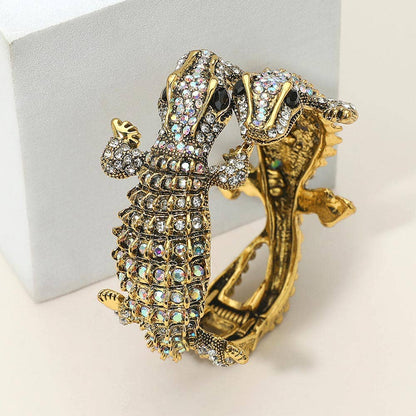 Double Crocodile/Alligator Evening Hinged Cuff Bracelet