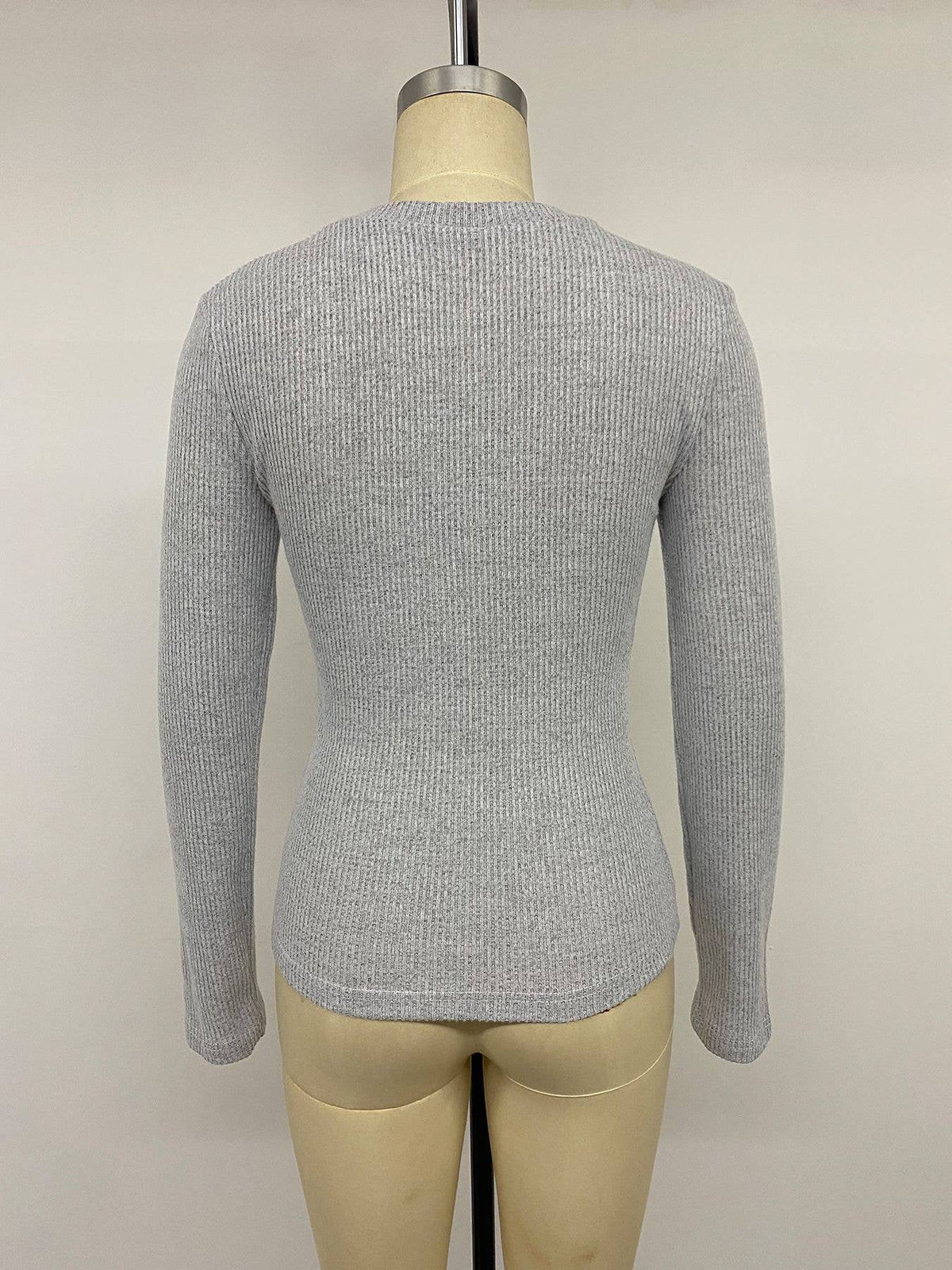 Lace Trim Button Front Ribbed Knit Top