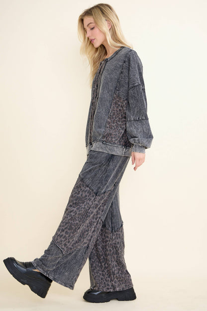 Mineral Washed Leopard Animal Patchwork Pants
