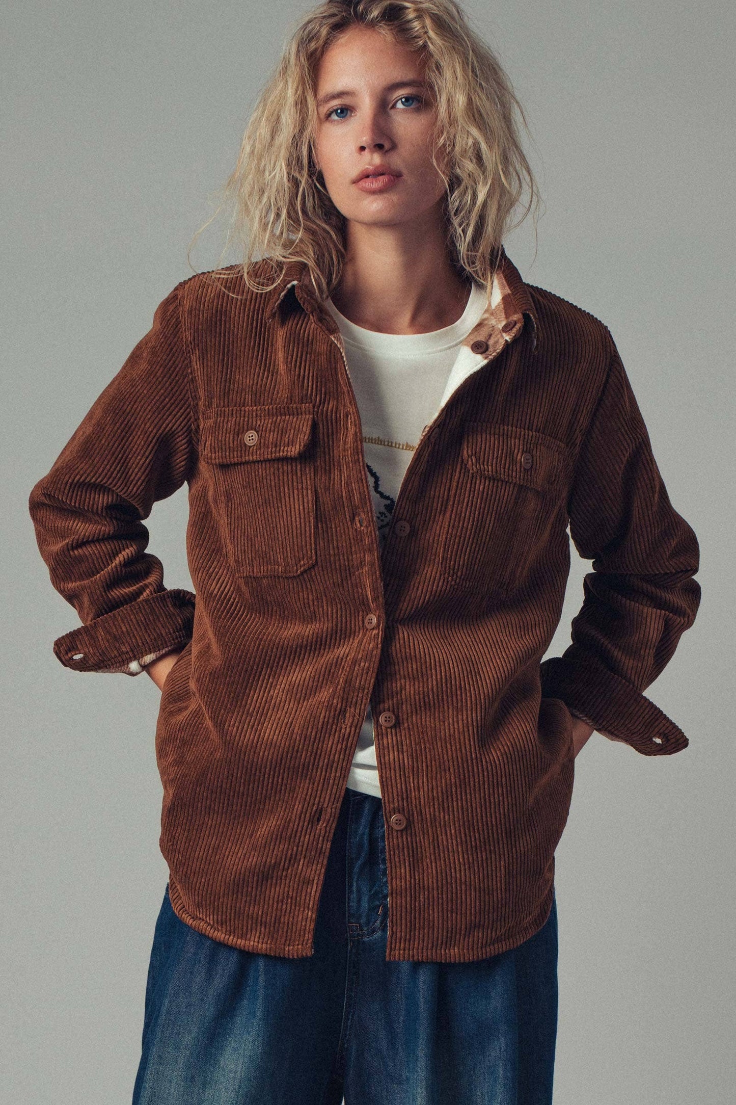 Plaid Lined Corduroy Flannel Shacket