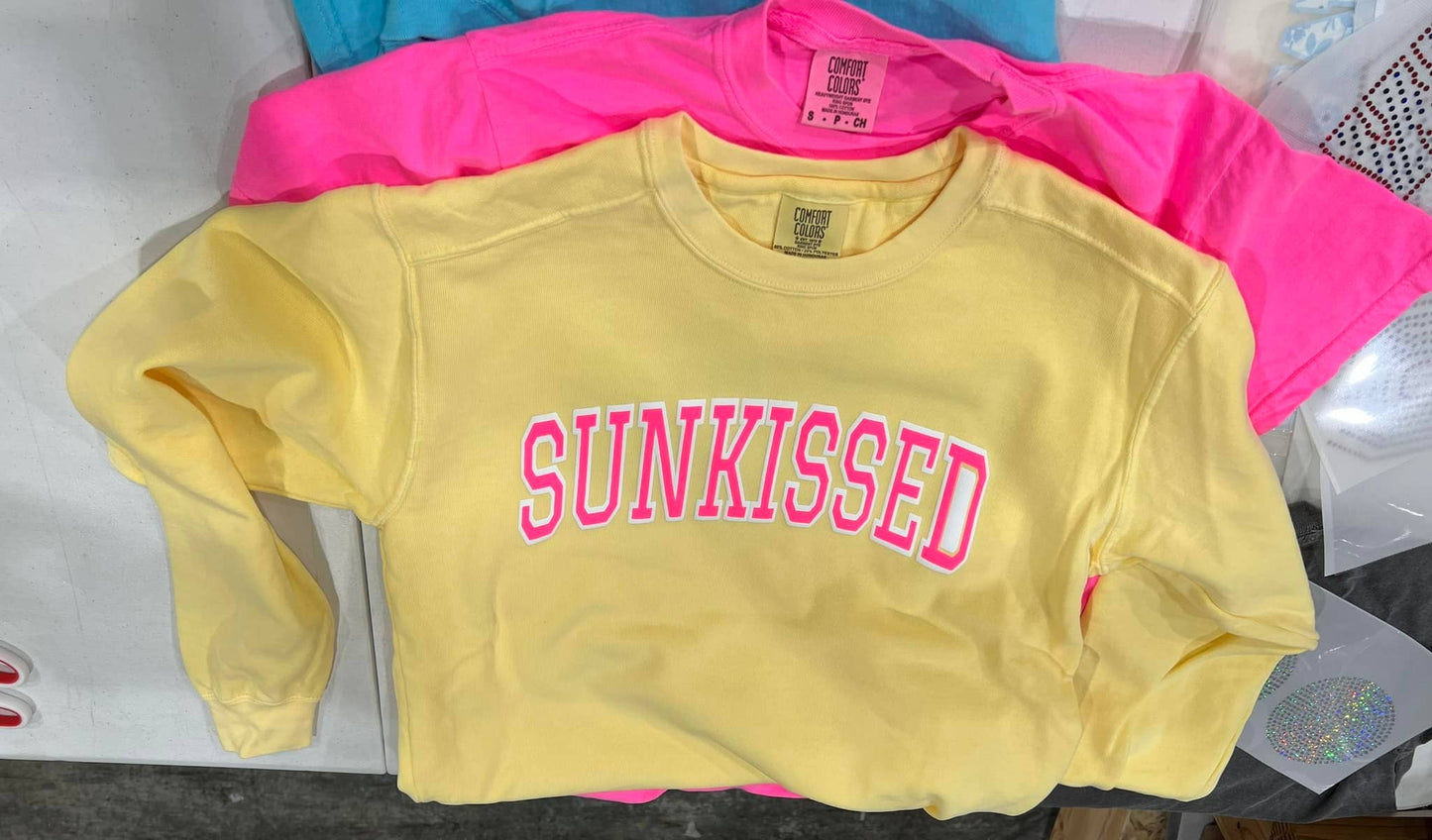Sunkissed Butter Yellow  Pink Puff Fleece Sweatshirt