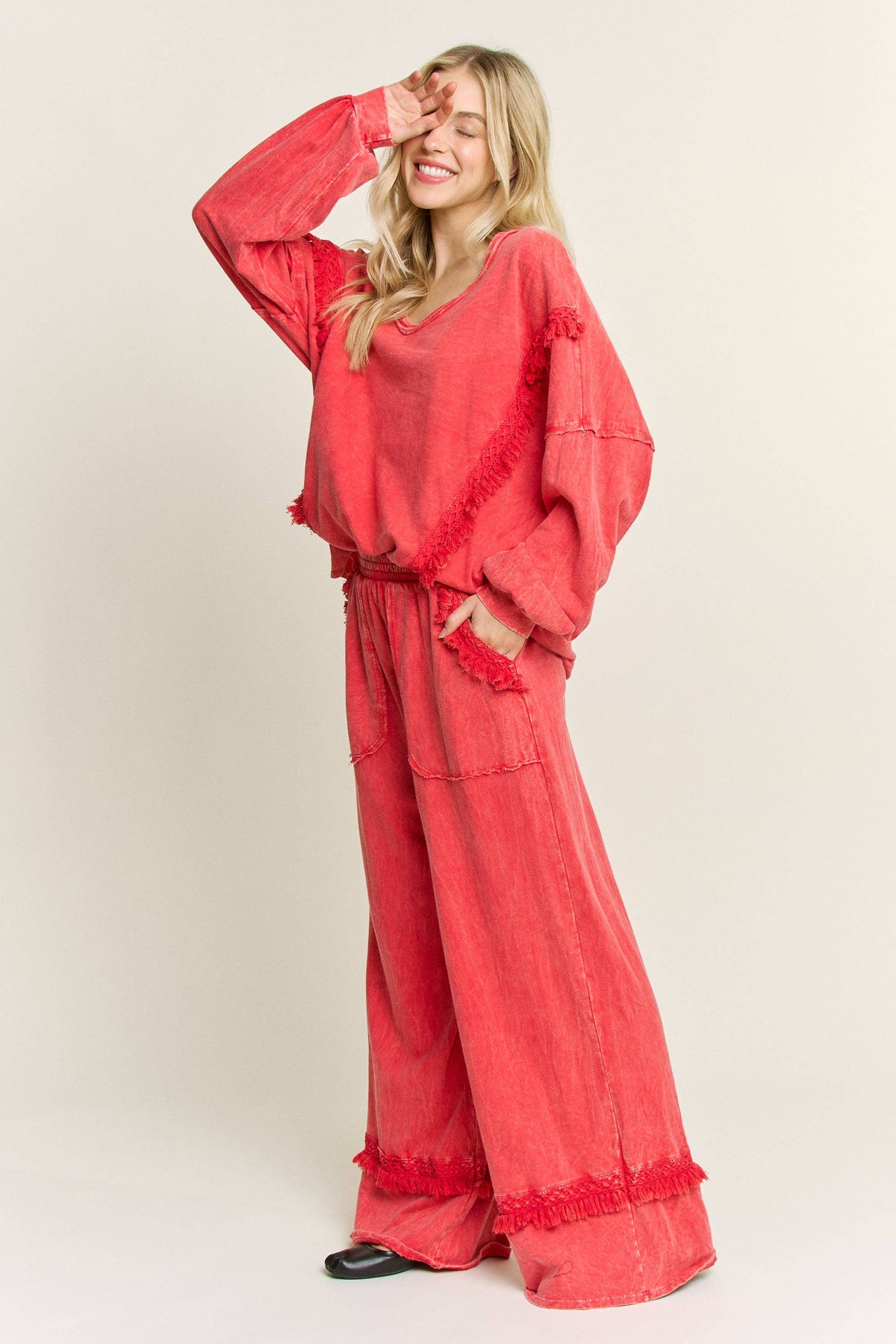 Mineral Washed Tassel Fringe Pants