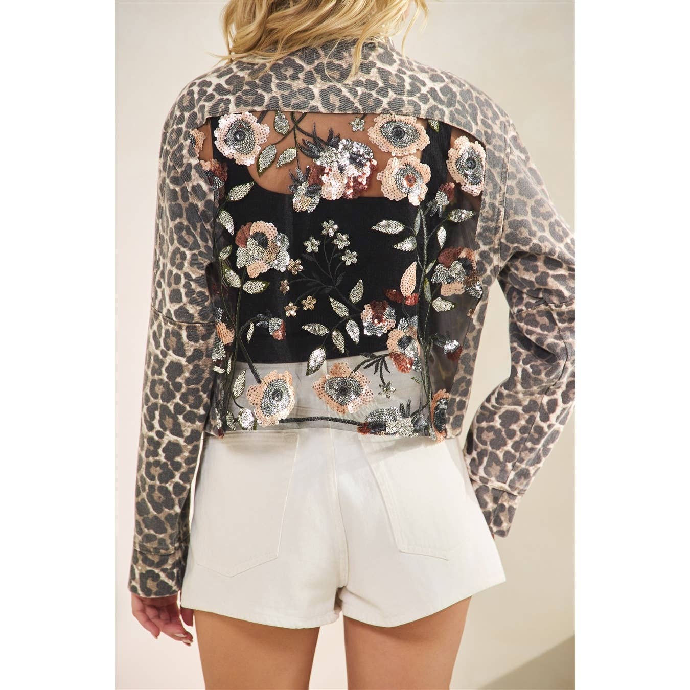 Leopard Denim jacket with Sequin back