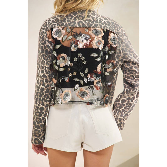 Leopard Denim jacket with Sequin back