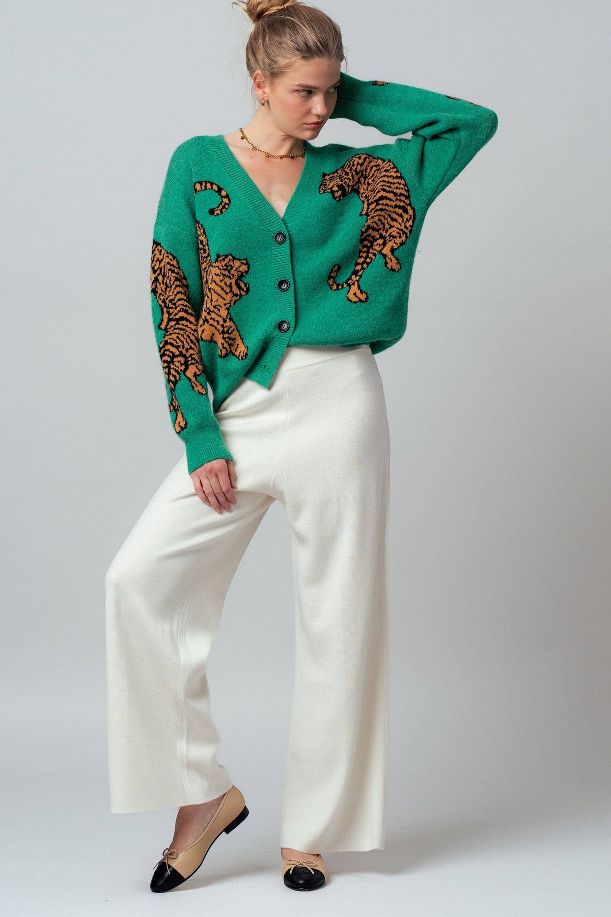 Tiger Jacquard Knit Sweater Cardigan