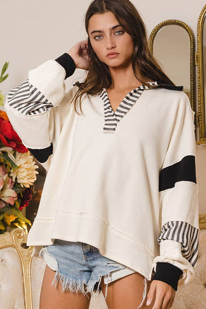 French Terry Collared Loose Fit Top