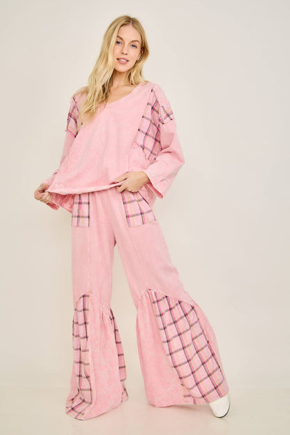 Mineral Washed Boho Pattern Patched Pants