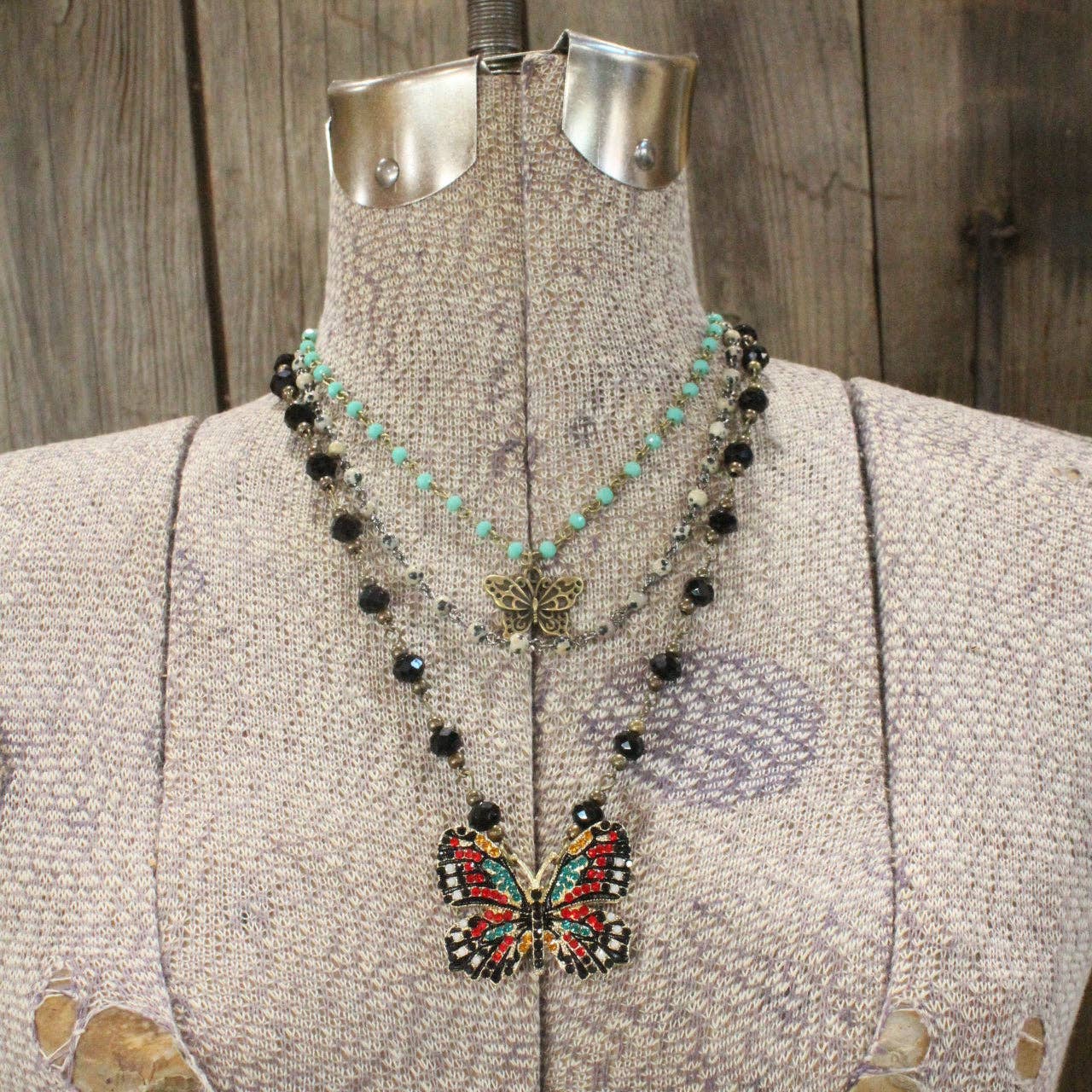 Black Butterfly Layered Necklace