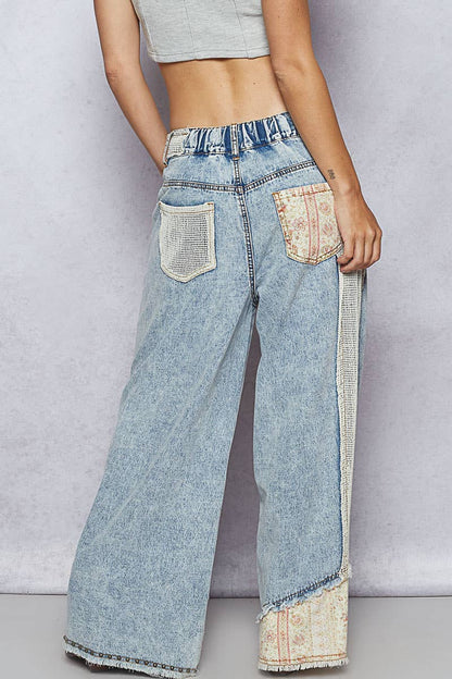 Stud Detailed Patchwork Denim Pants