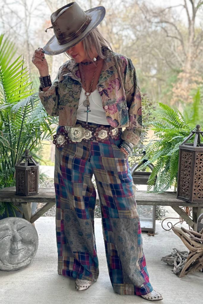 Plum Right Plaid Patchwork Pants