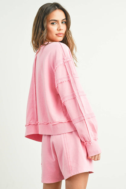 Washed French Terry Round Neck Pullover Sweatshirt