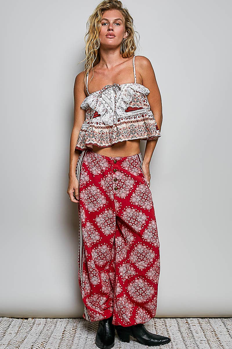 Lace Ruffles Ribbon Tie Cropped Floral Sleeveless Top