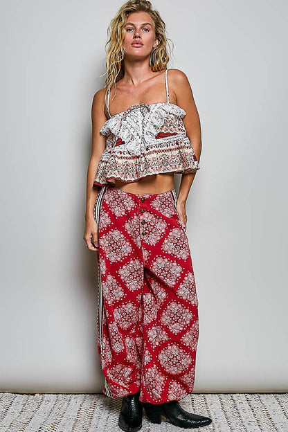 Lace Ruffles Ribbon Tie Cropped Floral Sleeveless Top