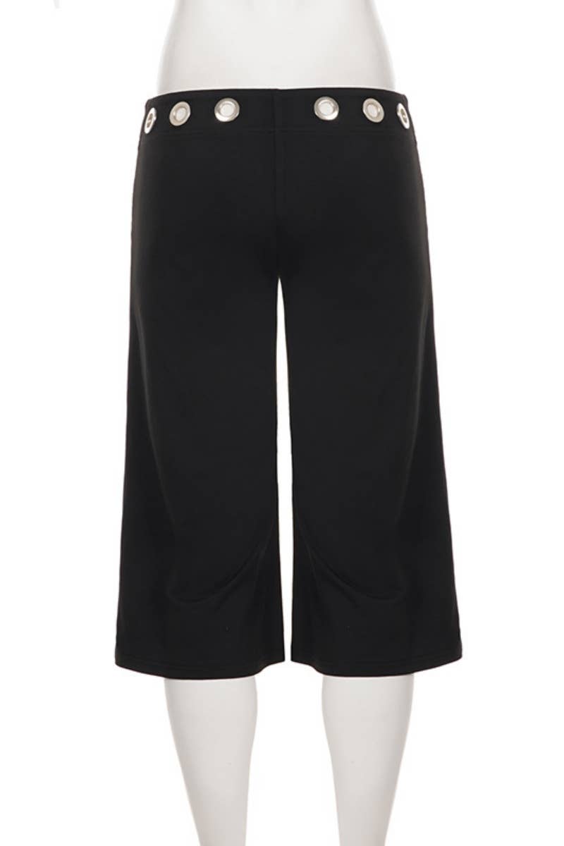Eyelet Waist Wide Leg Capri Pants