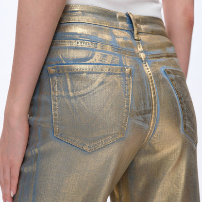 METALLIC HIGH RISE WIDE LEG DENIM JEANS