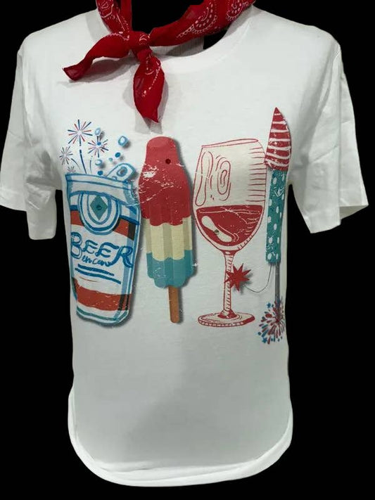 Beer Popsicle Wine Firework on White Crew