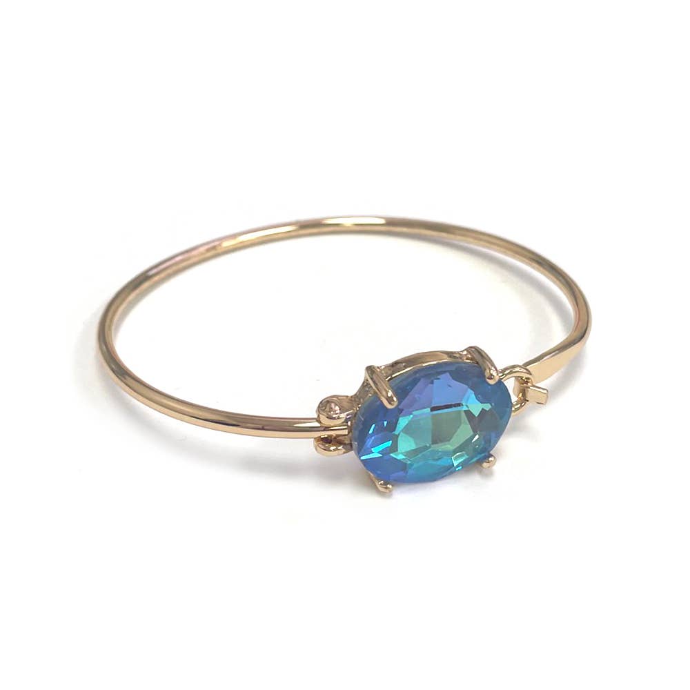High Quality Glass Crystal Oval Stone Cuff Metal Bangle