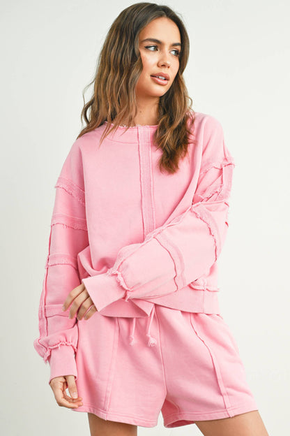 Washed French Terry Round Neck Pullover Sweatshirt